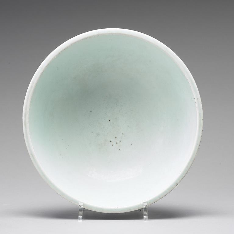 A large blue and white Ming style 'dice' bowl, Qing dynasty, Yongzhengs six character mark and period (1723-35).