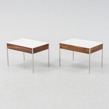 A pair of rosewood and marble side tables, Luxus, Vittsjö.