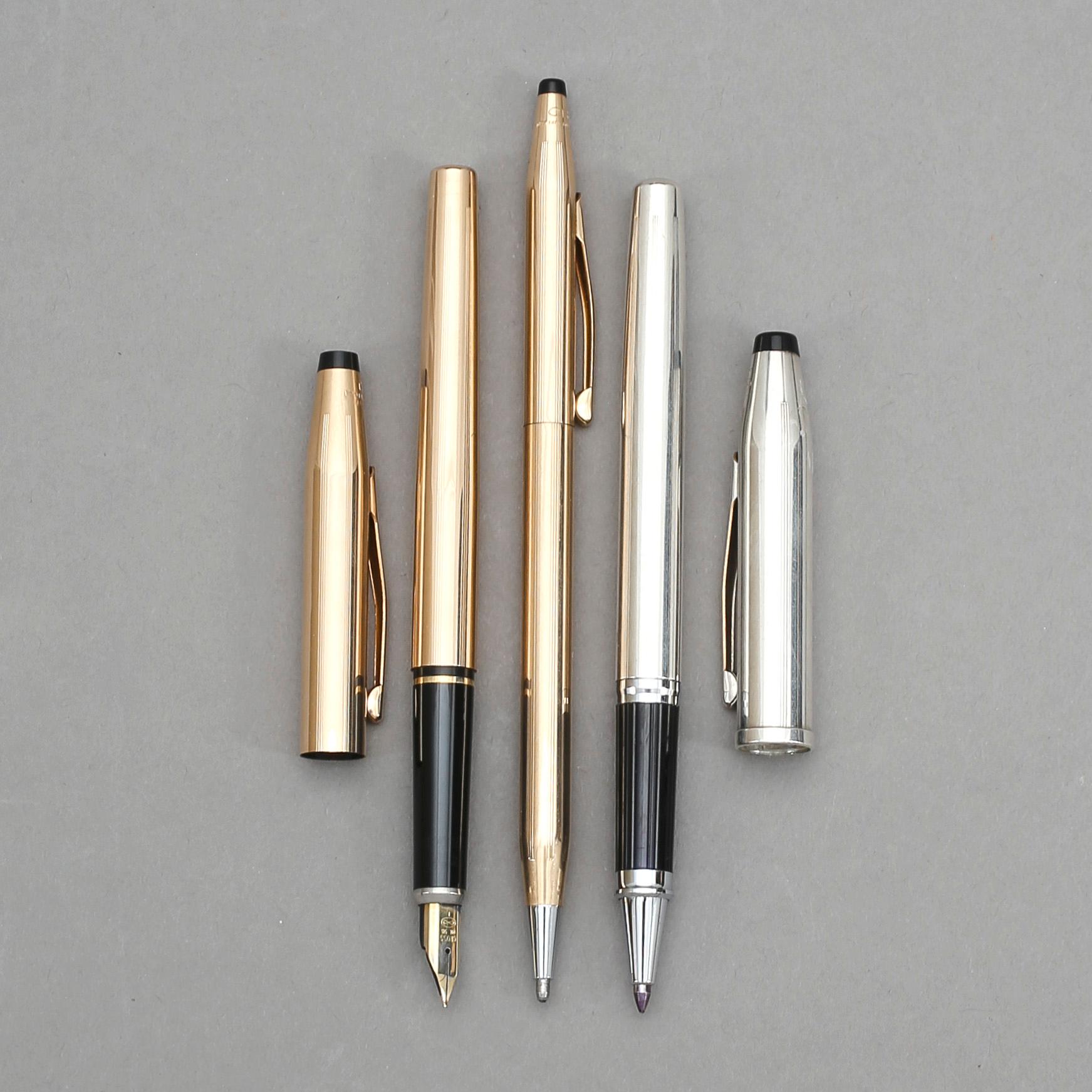 PENNOR, 3 st, silver respektive 2 guldpläterade, Cross.