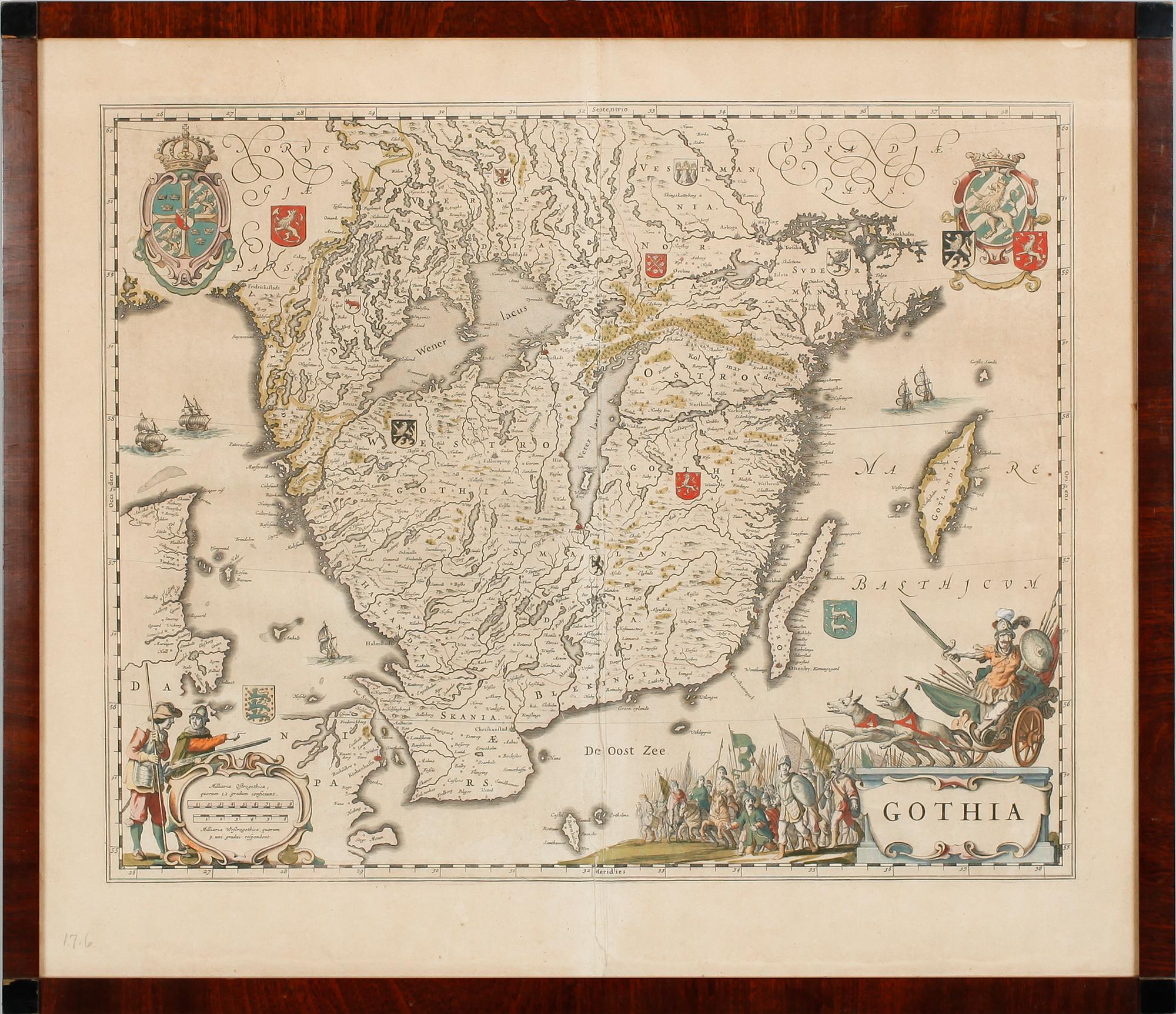 KARTA, kolorerat koppartick, sannolikt Willem Blaeu, 1600-tal.