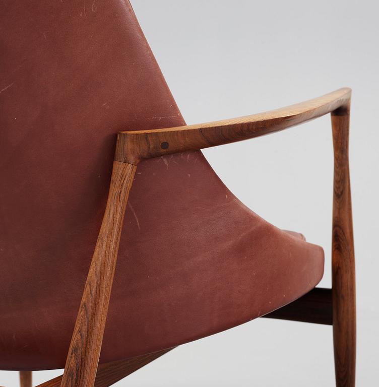 A pair of Ib Kofod Larsen palisander and brown leather 'Elisabeth' easy chairs, Denmark 1950's-60's.