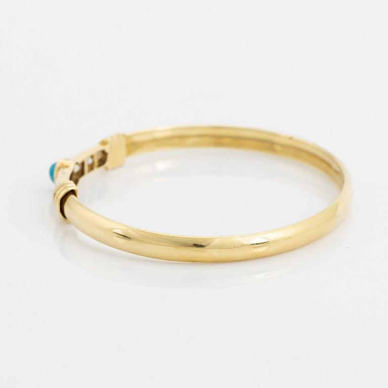 14K gold, turquoise and white stones.