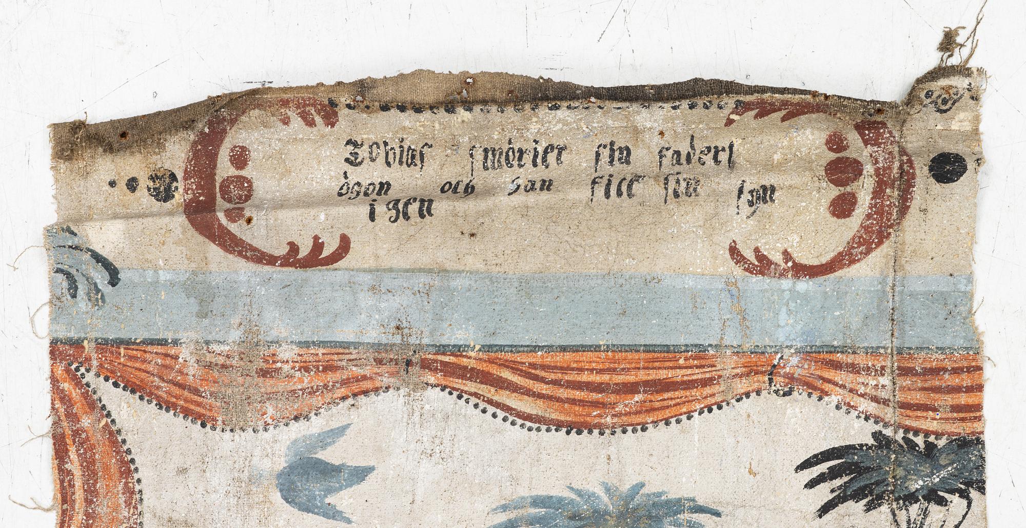 A nine-piece part folk art wall painting from Värmland, Sweden, late 18th century.