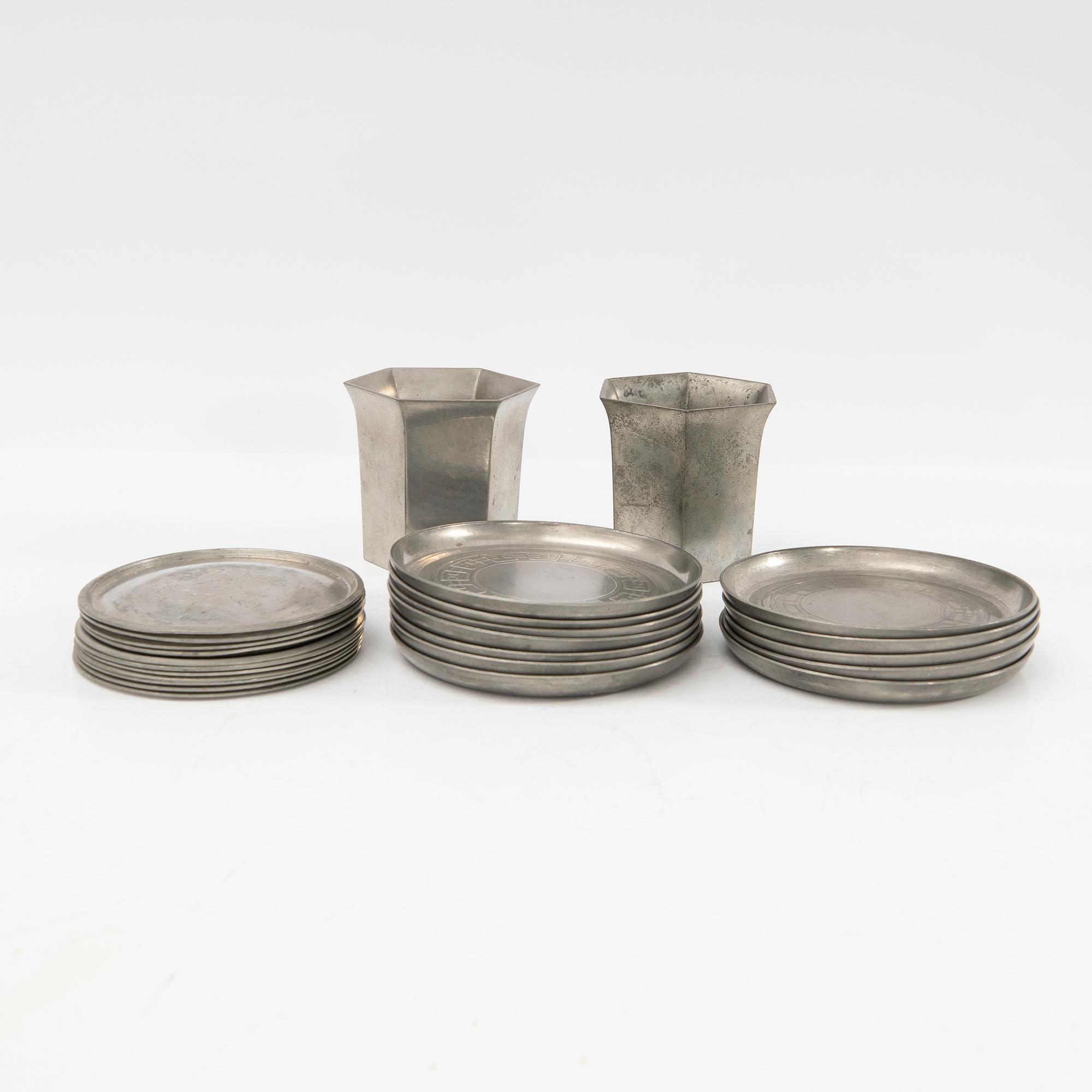 Just Andersen, glass coasters and cups, 23 + 2, Denmark, first half of the 20th century.