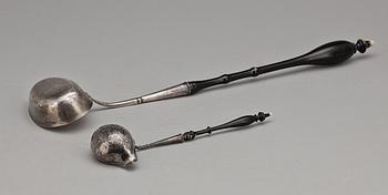 SOPP- SAMT SÅSSLEV, silver samt trä, "IL", Sverige sent 1800-tal. Tot vikt ca 130 g.