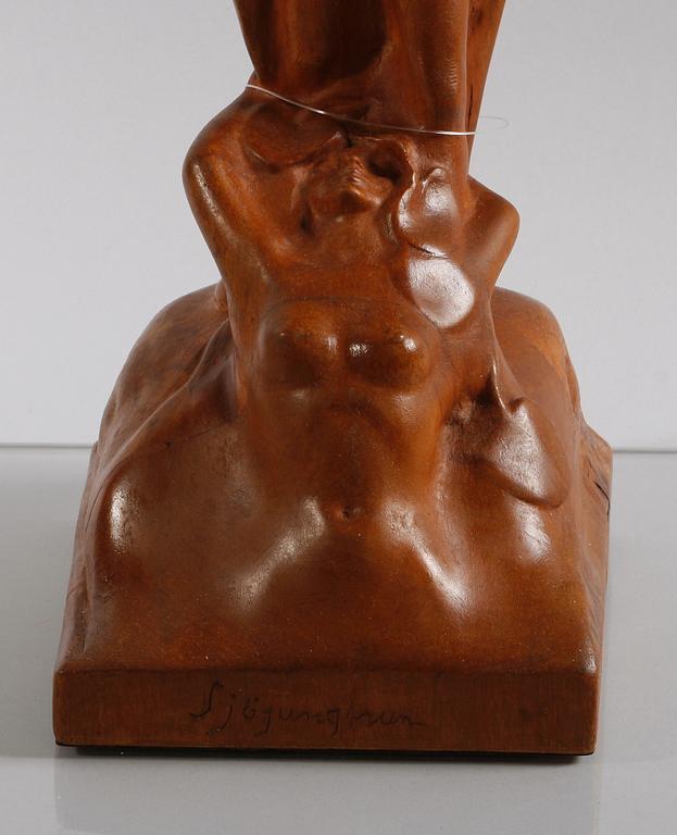 SKULPTUR, trä, jugend, Karl Hultström, sign o dat 1909.