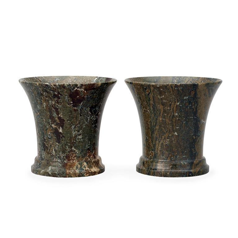 A pair of Swedish green marble beakers.