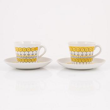 Berit Ternell, a set of six porcelain teacups with saucers, Upsala-Ekeby 1960-62.