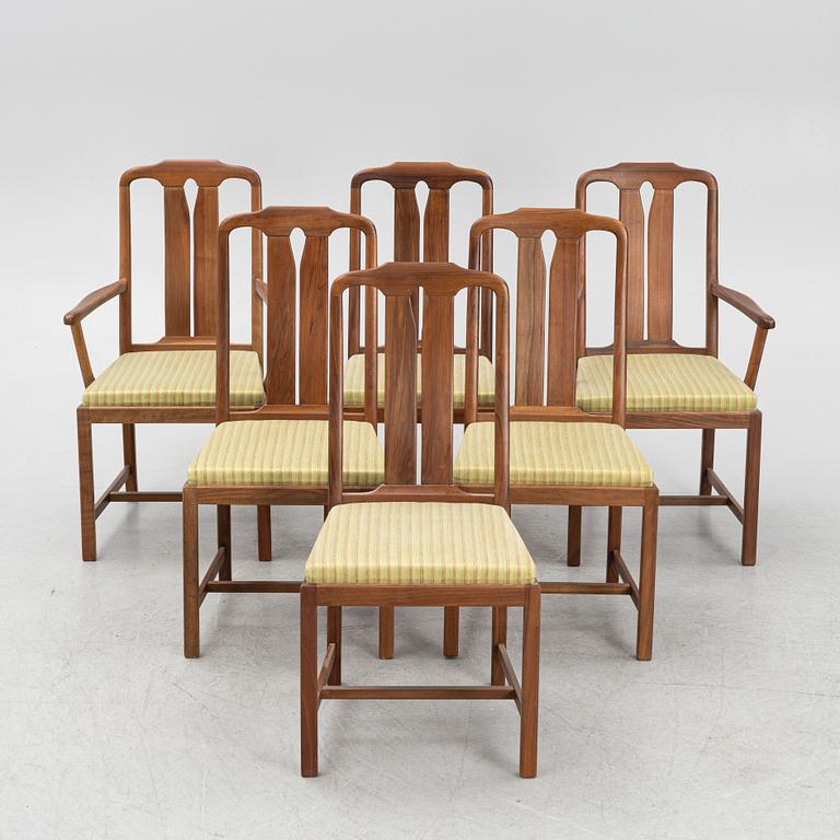 Carl Malmsten, two armchairs and four chairs, model "Ambassadör", Åfors Möbelfabrik, Sweden.