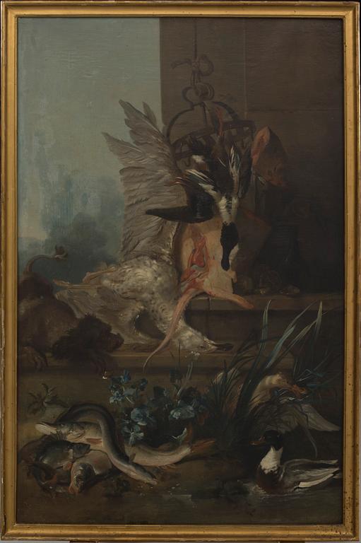 Johan Pasch Hans krets, "Stilleben med spaniel som jagar änder" ("Vattnet").