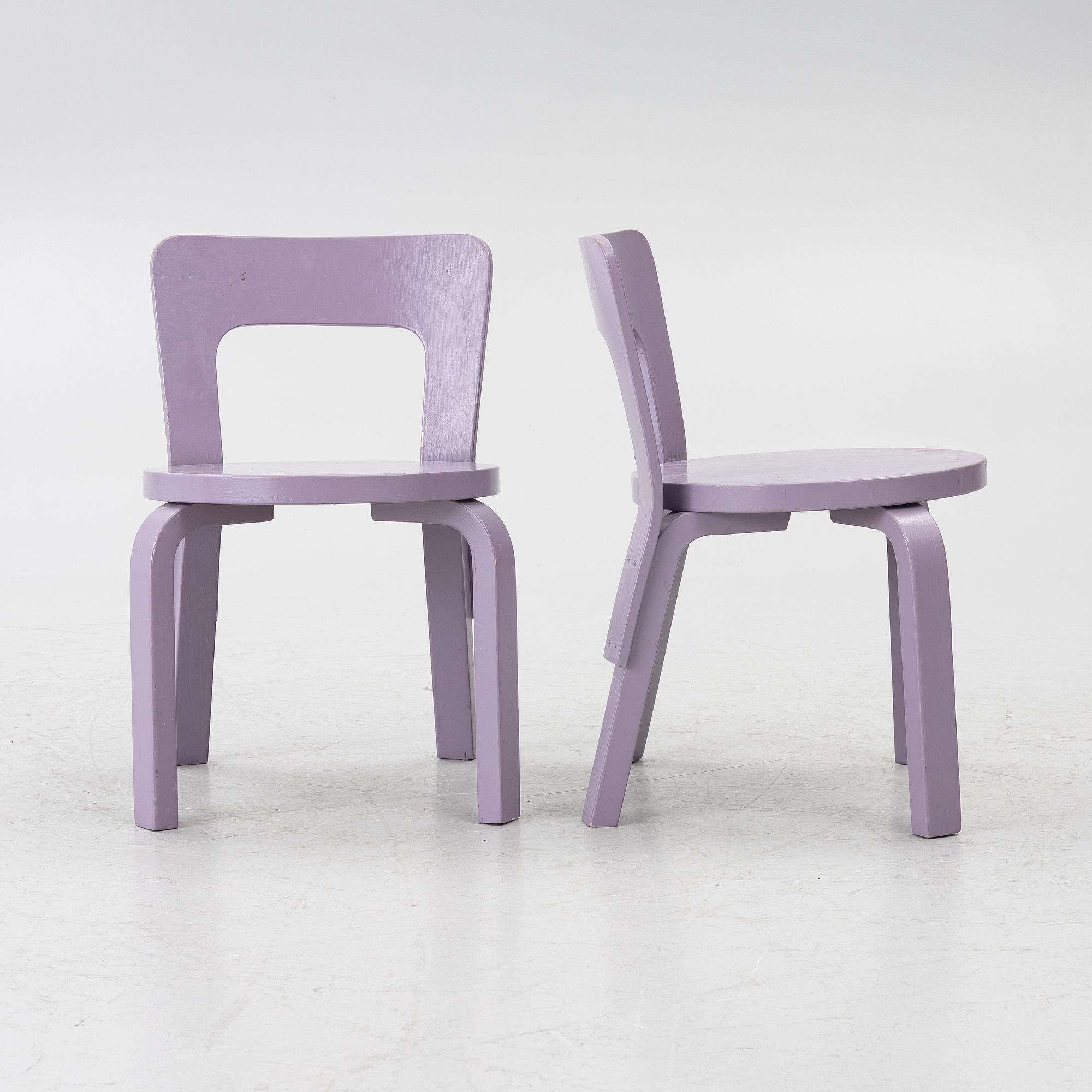 Table, Gärsnäs, and a pair of No. 65 children's chairs by Alvar Aalto.