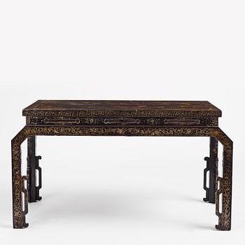 A Chinese painted black lacquer low table, Qing dynasty.