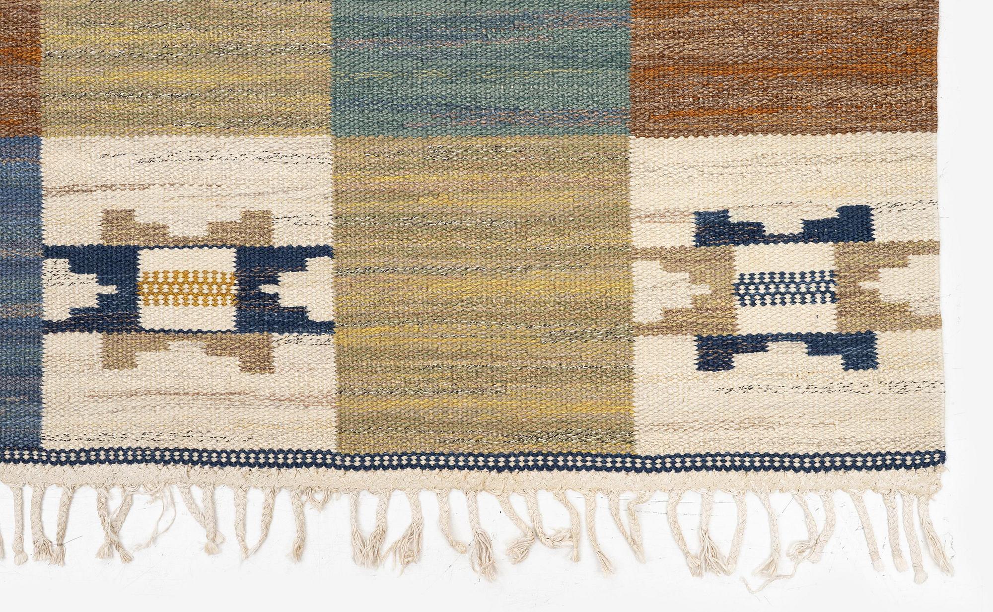 Märta Måås-Fjetterström, matta, "Rutmattan med blått", rölakan, ca 230 x 150 cm, signerad AB MMF.