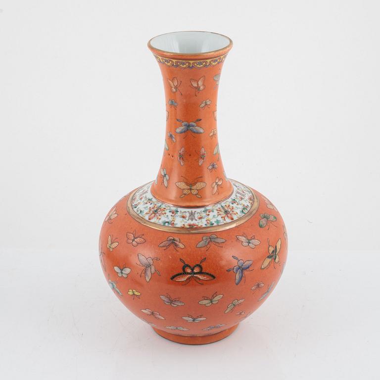 A Chinese iron red ground 'butterfly' vase, 20th century.
