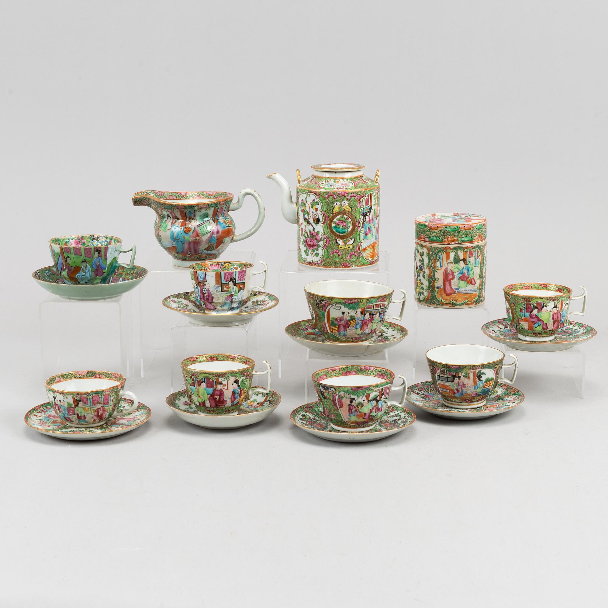 A group of 17 famille rose Canton tea service, Qing dynasty, late 19th century.