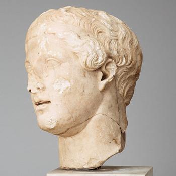 A marble portrait head of an athlet, Roman 150 AD or later ie until modern times.