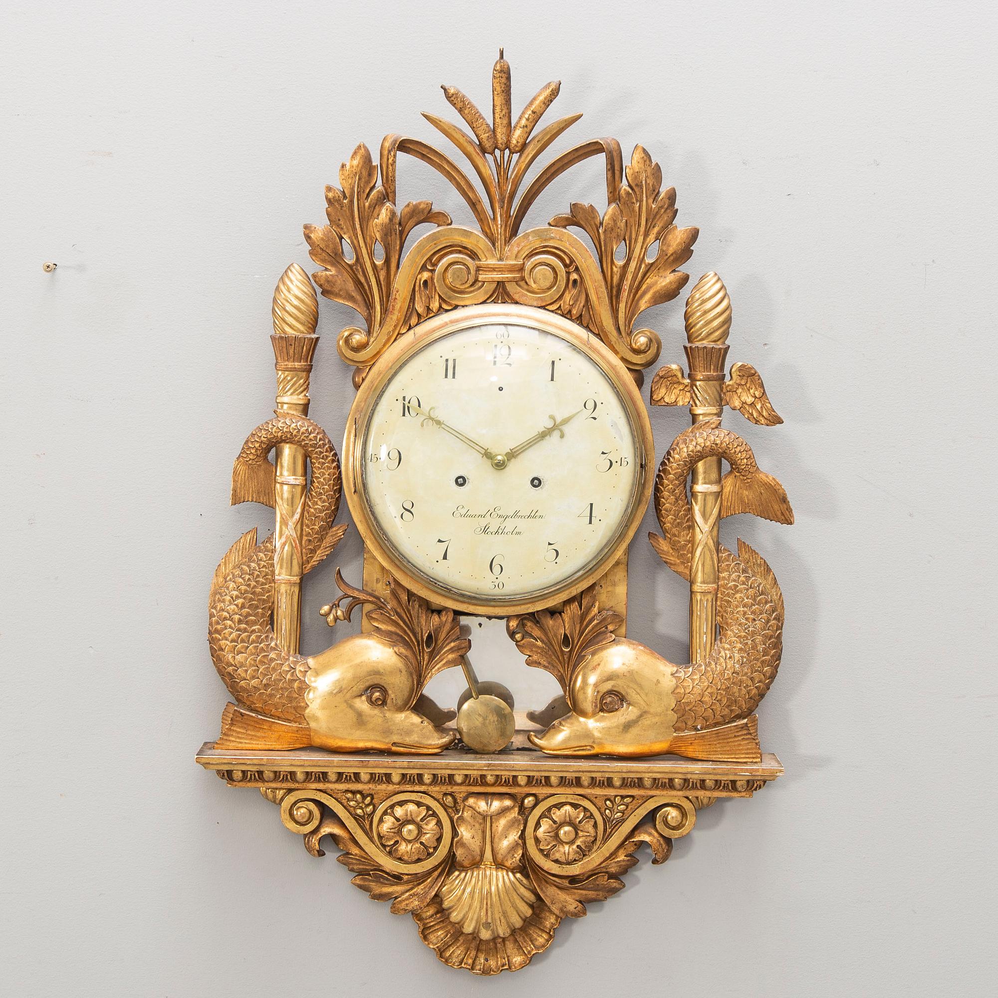 Väggpendyl signerad Eduard Engelbrechten, (verksam i Stockholm 1815-1845). Senempire.