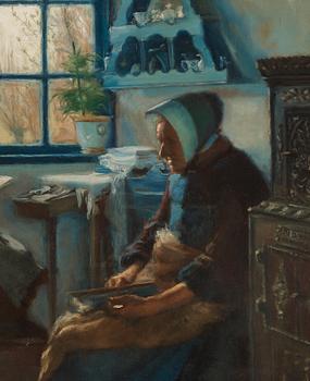 Hans Andersen Brendekilde, Interiör med kvinna och läsande flicka vid fönstret.