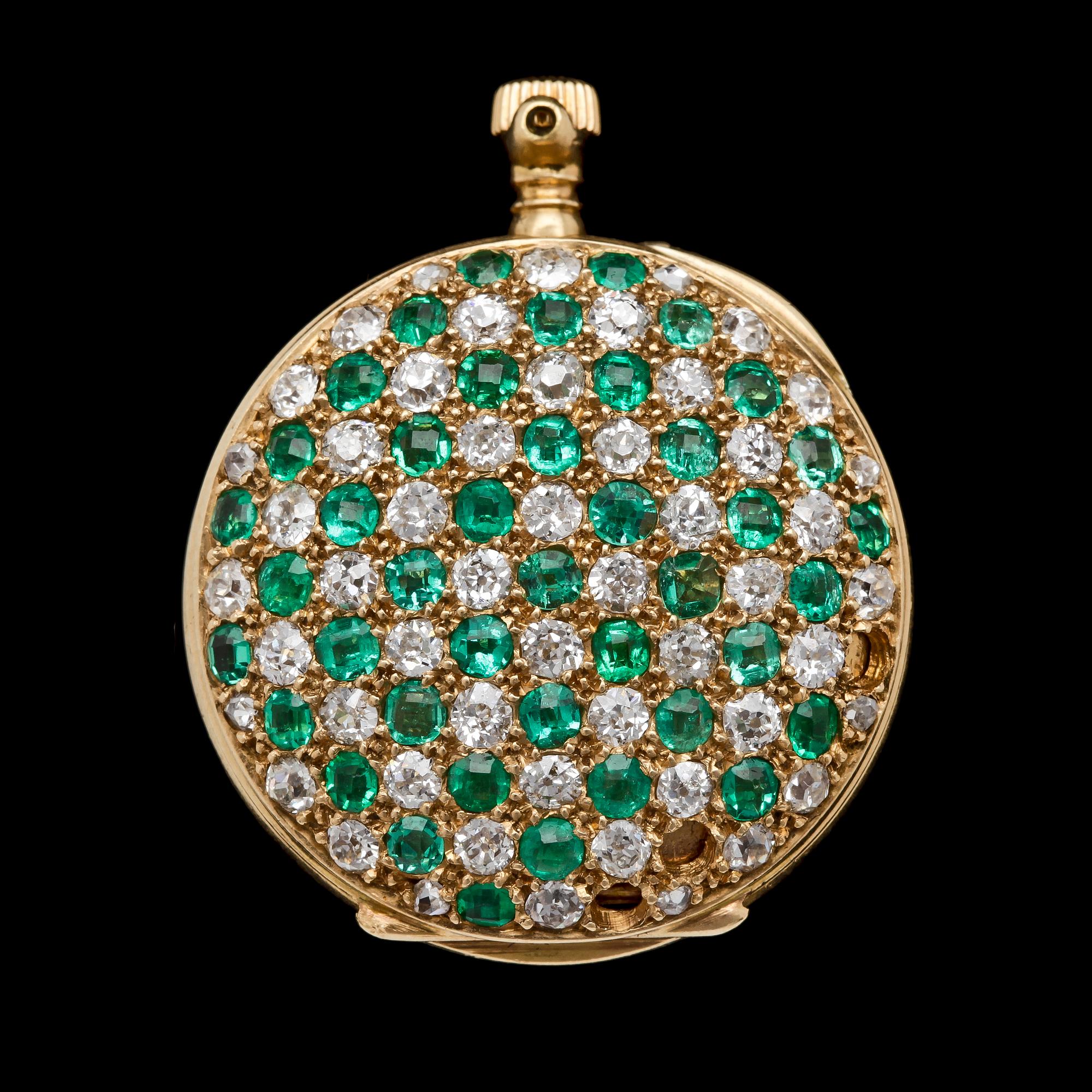 DAMFICKUR, 18k guld med smaragder och diamanter, Golay Fils & Stahl, Genève, Schweiz, 1900-talets början.