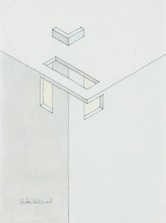 Oscar Reutersvärd, watercolour and pencil, signerad.