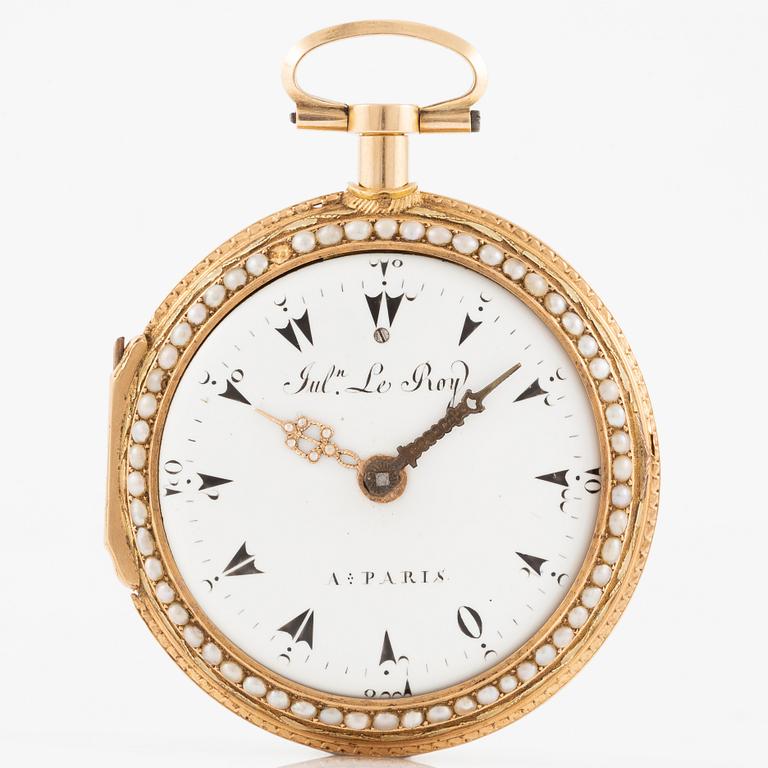 A gold, pearl and enamel Turkish market repeater pocket watch by Julien Le Roy à Paris, early 19th century.