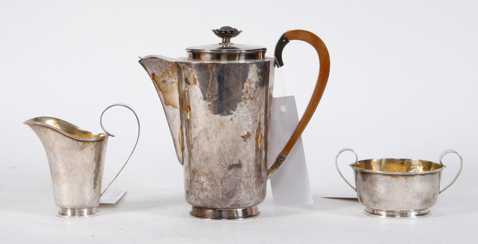 KAFFESERVISDELAR, 3 delar, silver,  ca 640 gram.