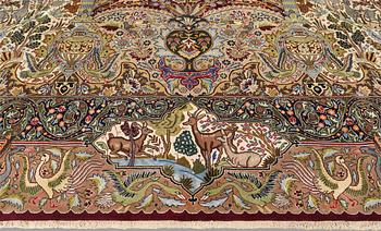 A carpet, Kashmar, figural, approx. 397 x 298 cm.