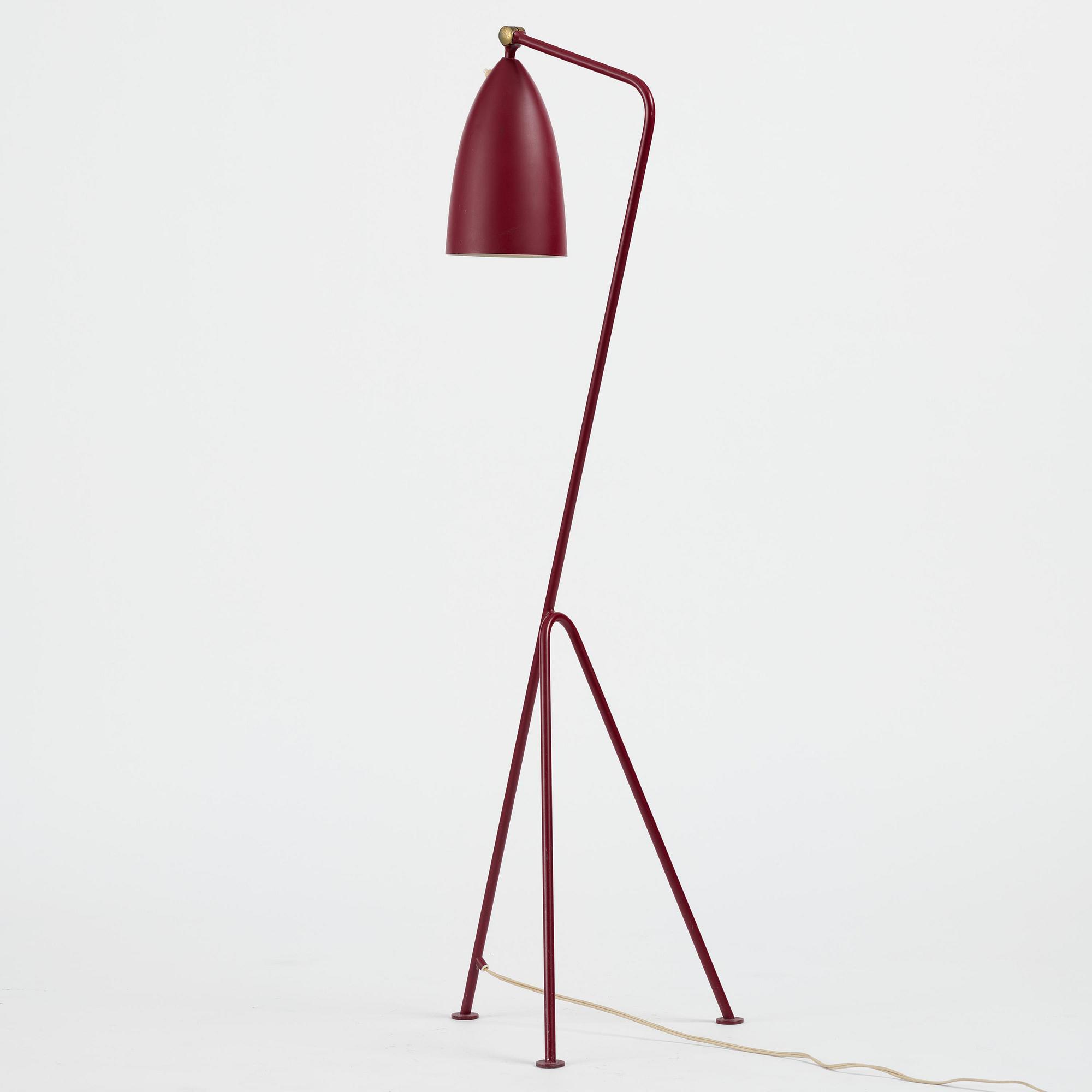 Greta Magnusson Grossman, a burgundy red "Grasshopper" floor lamp model "G-33", Bergboms, Malmö, 1950s.