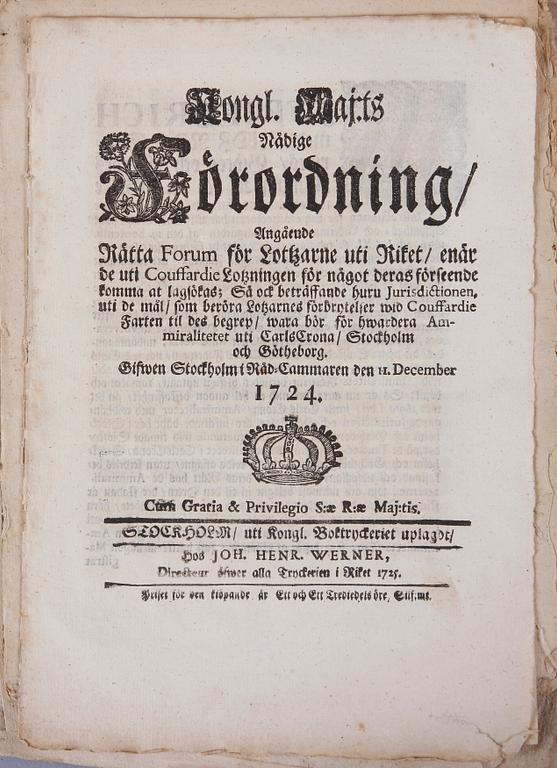PARTI KUNGÖRELSER, AVHANDLINGAR OCH SMÅTRYCK, ca 40 st, 1700-1800-tal.