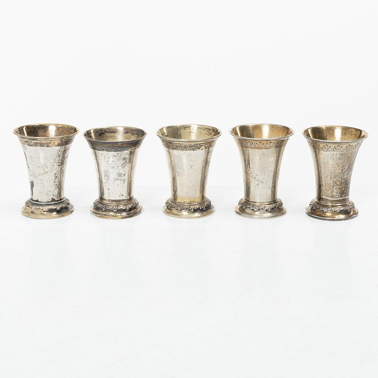 Ten Swedish silver beakers, mark of KG Markströms, Uppsala, some 1905.