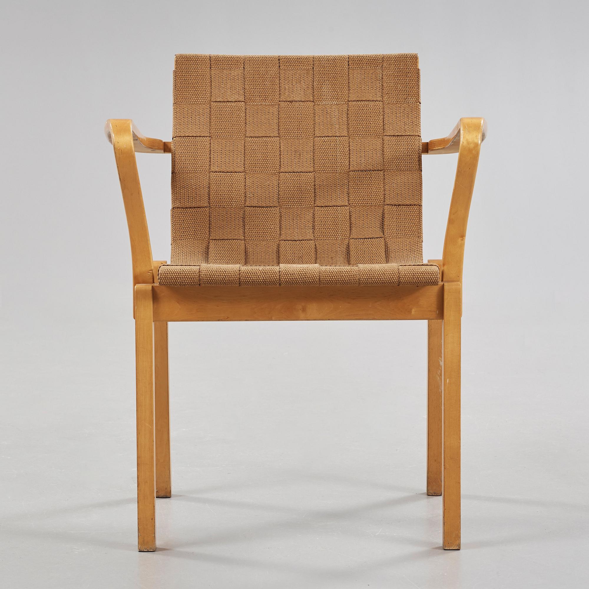 An Alvar Aalto armchair, made on license by Aalto Design, Hedemora for Artek, Sweden 1946-56.