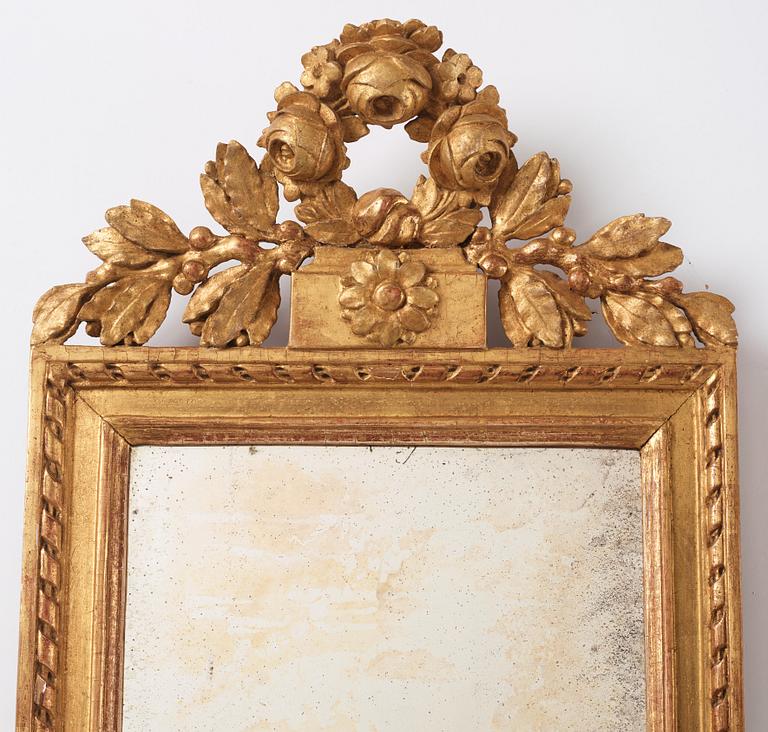 A giltwood Gustavian mirror, later part of the 18th century.
