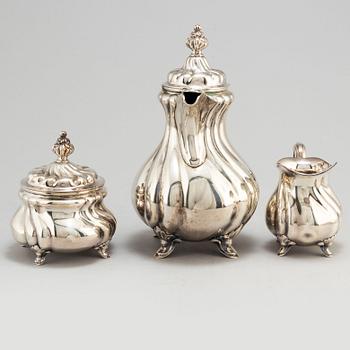 AXEL OHLSSON, kaffeservis, 3 delar, silver, rokokostil, Växjö 1937.