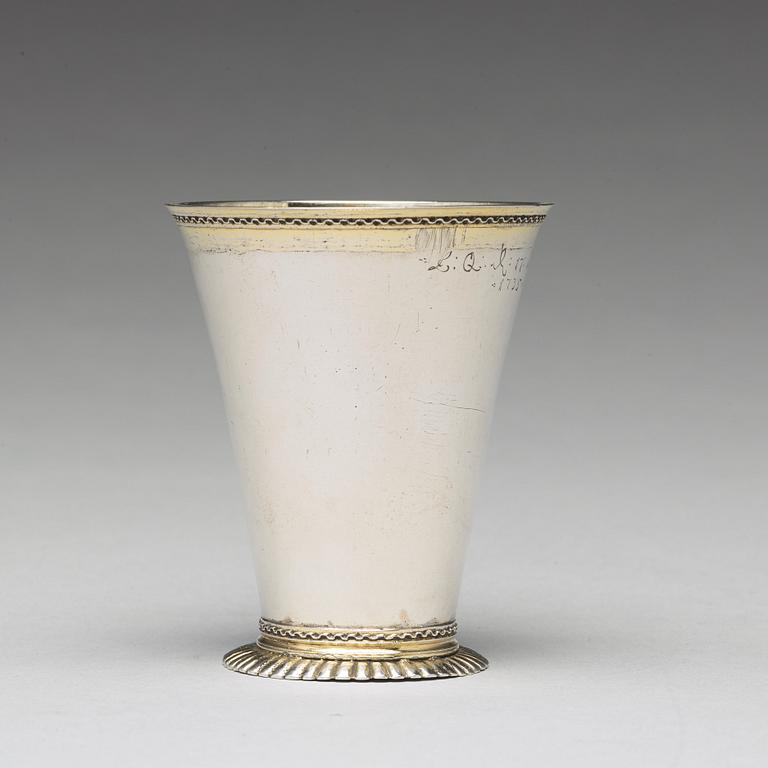 A Swedish 18th century parcel-gilt silver beaker, mark of Johan Ek, Gävle 1735.