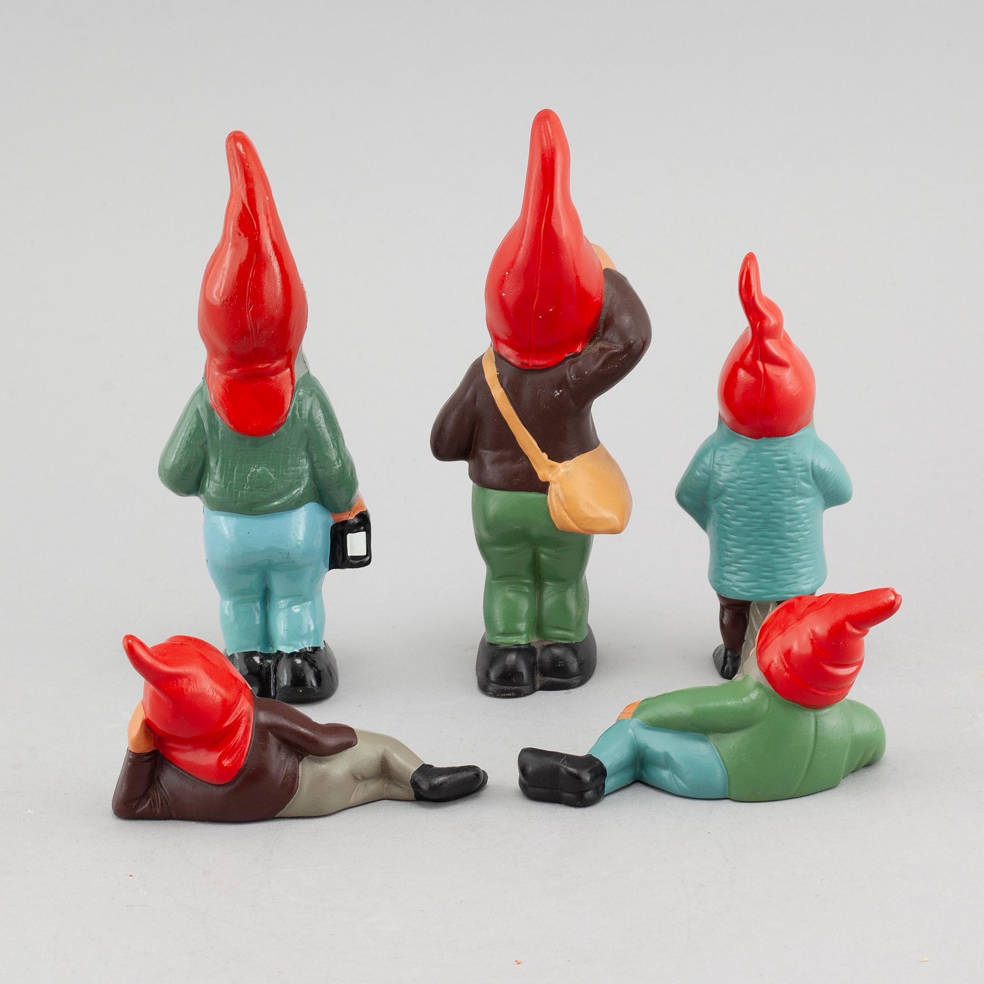 Five Santa Claus figures, second half of the 20th century, probably Heissner.