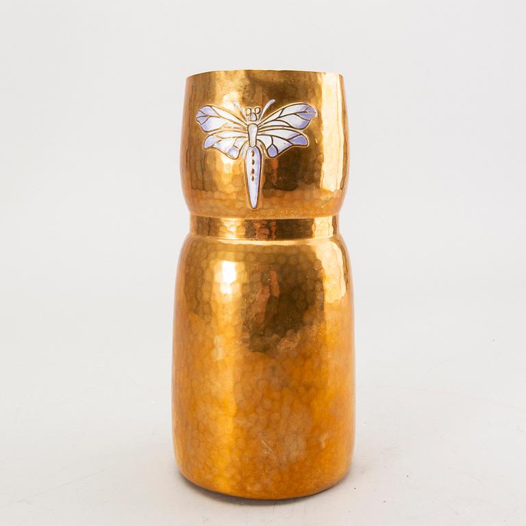 Würtembergische Metallwarenfabrik, a copper and enamel vase early 1900s.