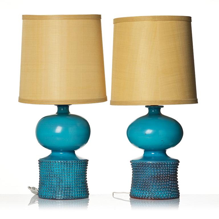 Stig Lindberg, a pair of stoneware table lamps, Gustavsberg studio, Sweden 1966.