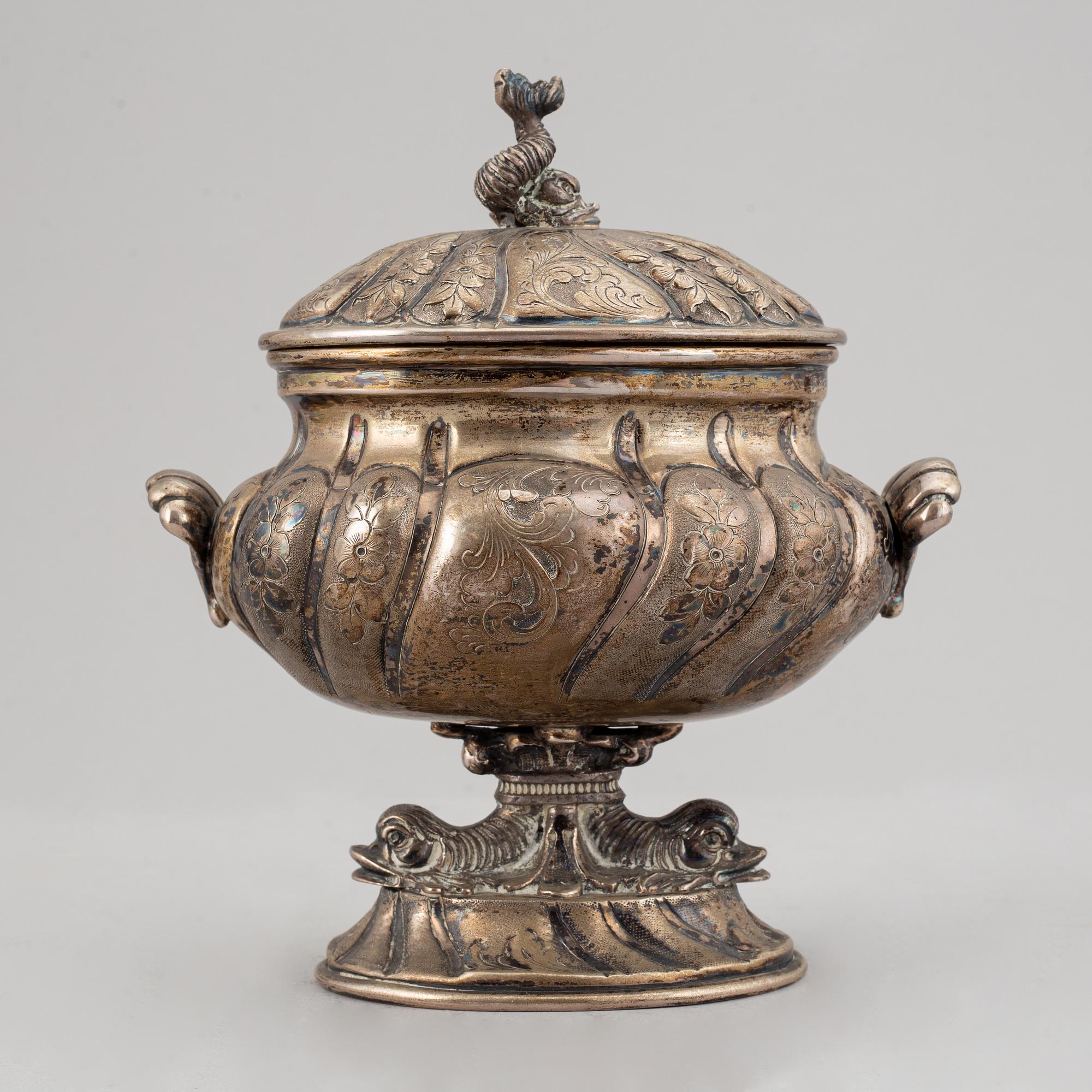 An Empire style lidded sugar bowl, possibly France, Swedish import marks 1951.
