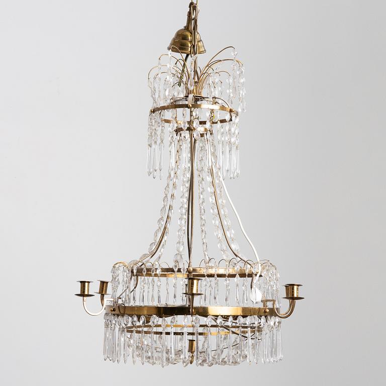 A chandelier, early 20th Century with older parts. Late Gustavian style.