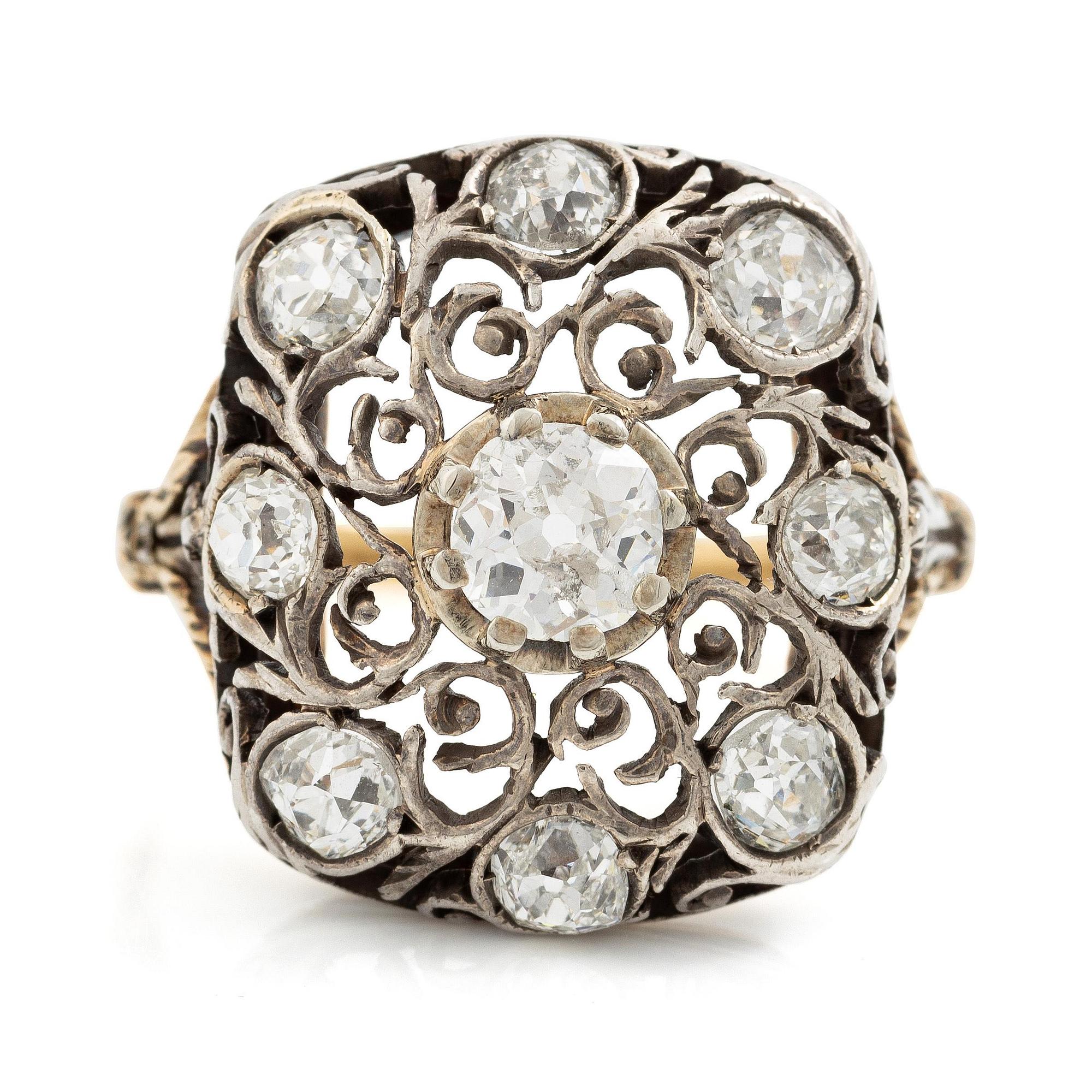 Ring 18K guld och silver med gammalslipade diamanter, tillskriven Buccellati.