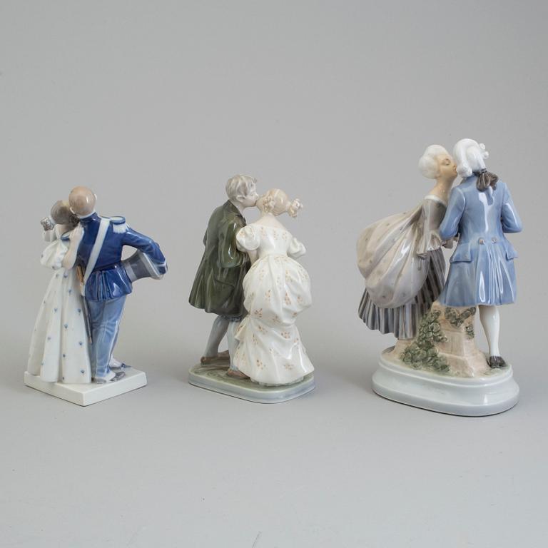 Three Royal Copenhagen porcelain figure group, Denmark, second half of the 20th century.