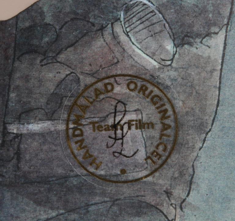 ORIGINALCEL, ur "Pelle Svanslös", blandteknik, Team Film, sign SL.