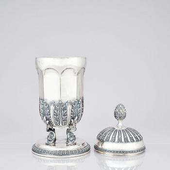 A silver beaker with lid. Swedish import stamps and K Anderson, Gothenburg, 1913.