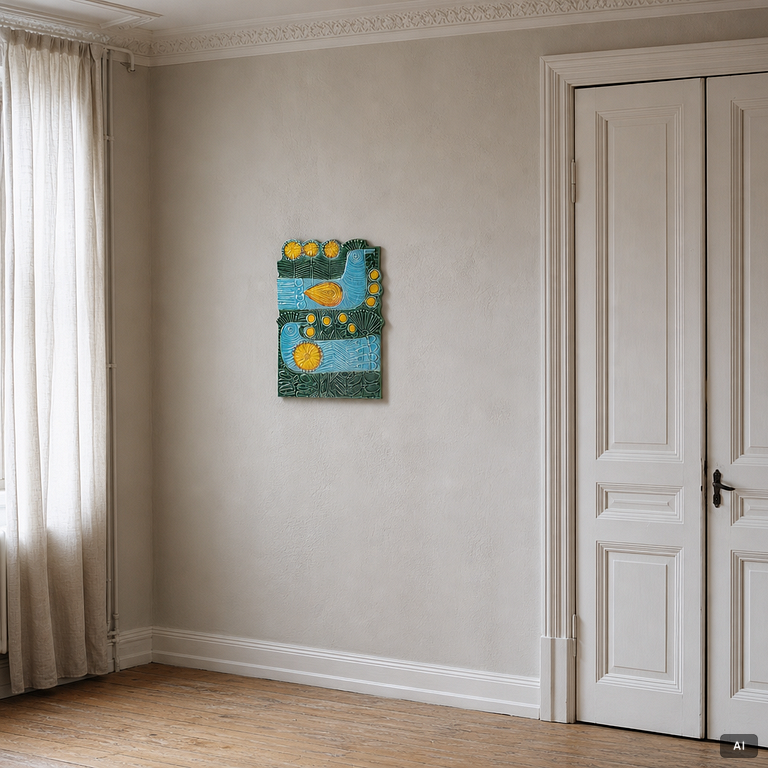 Lisa Larson, a 'Dubbelfasan' ceramic wall plaque, Gustavsberg.