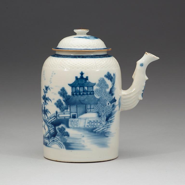 A blue and white chocolate pot with cover, Qing dynasty, Qianlong (1736-95).