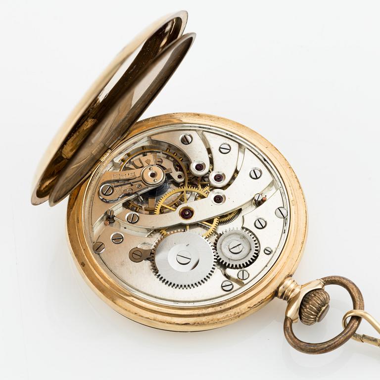 Pocket watch, 14K, "Engström Stockholm", 14/18K gold chain, hunter, 51.5 mm.