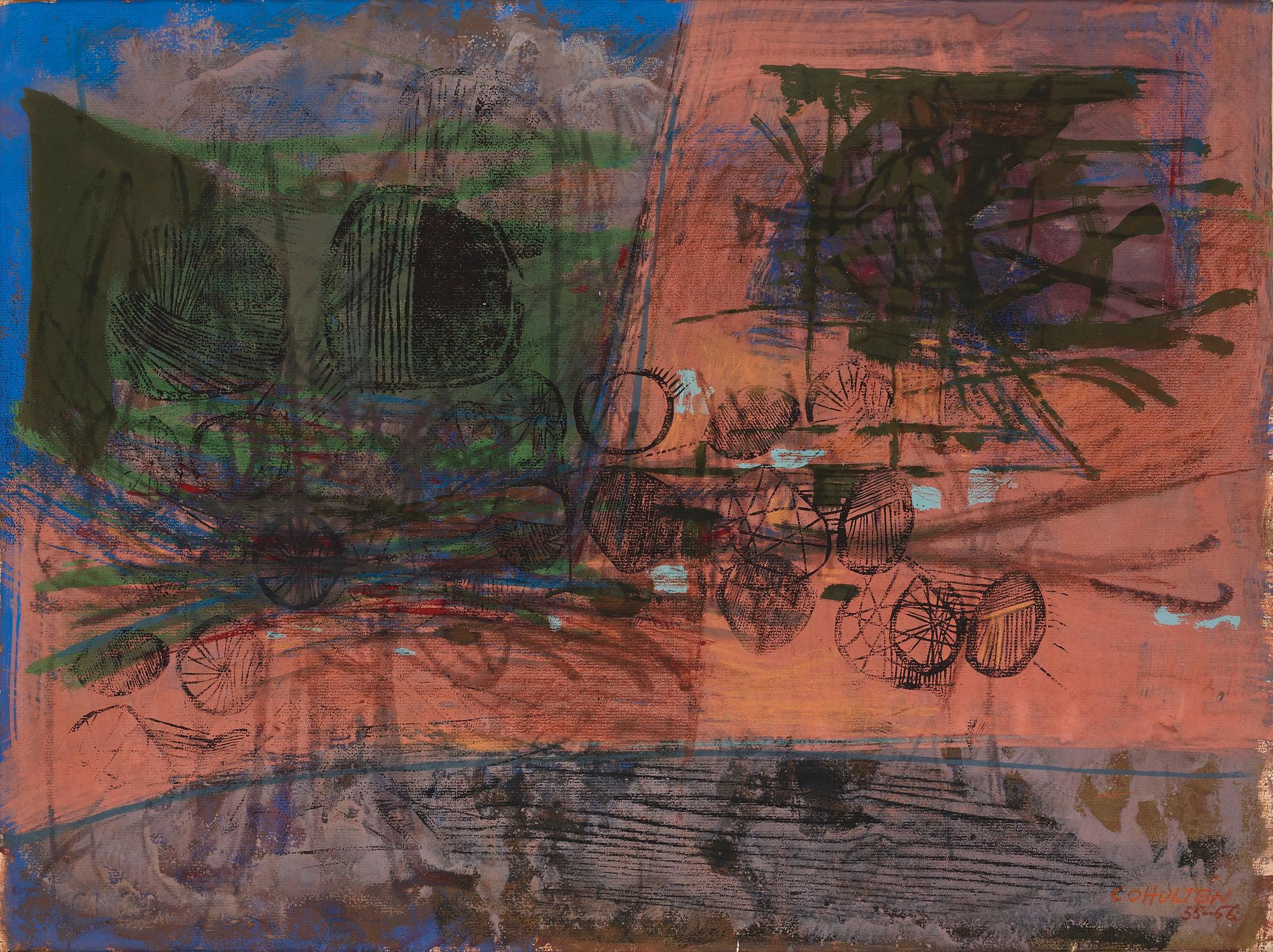 CO Hultén, gouache, signerad och daterad 55-56.