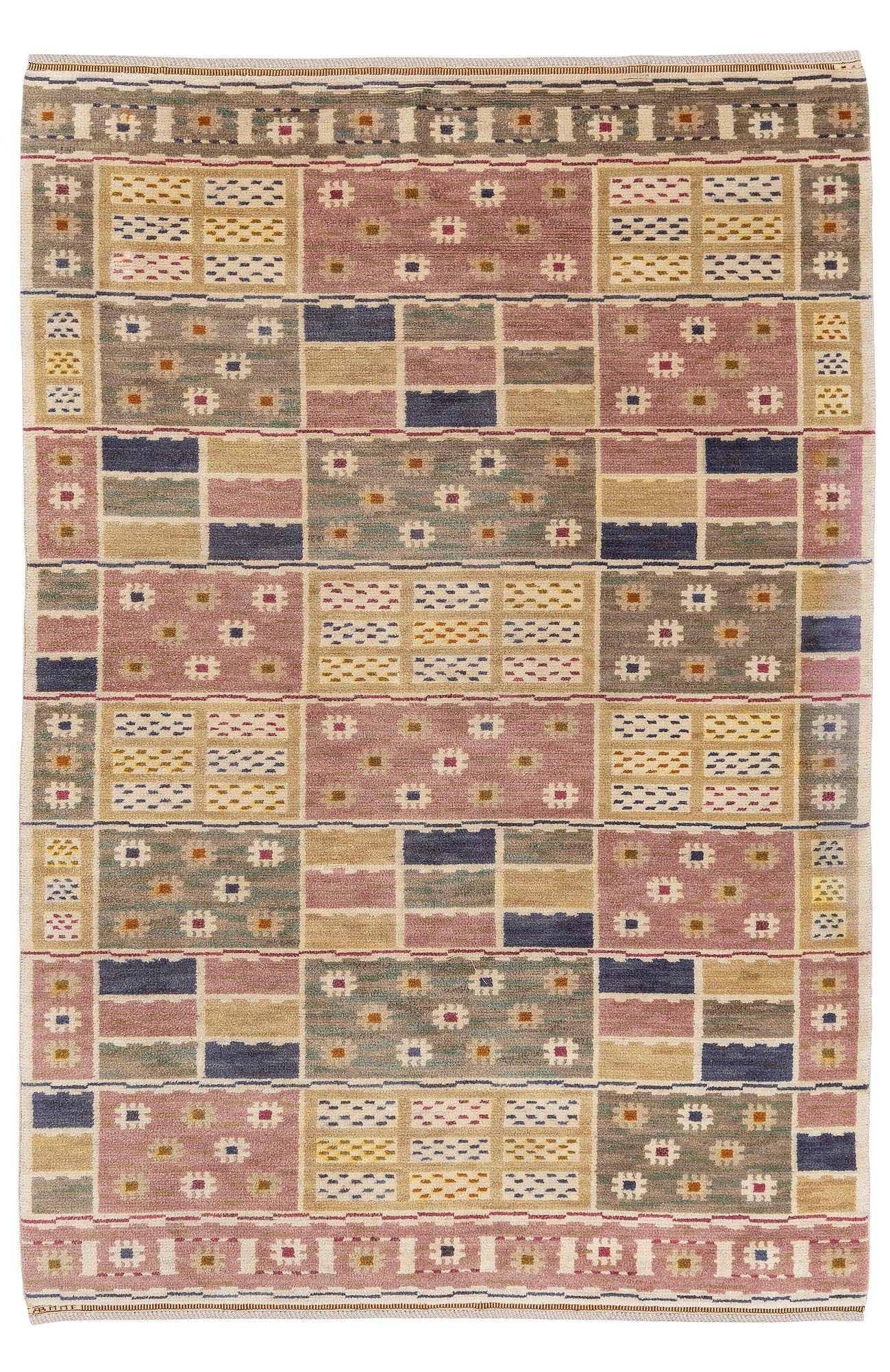 Märta Måås-Fjetterström, a 'Ängarna' carpet, knotted pile, c. 305 x 208 cm, signed AB MMF.