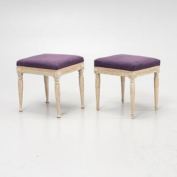 two similar Gustavian stools, around 1800.