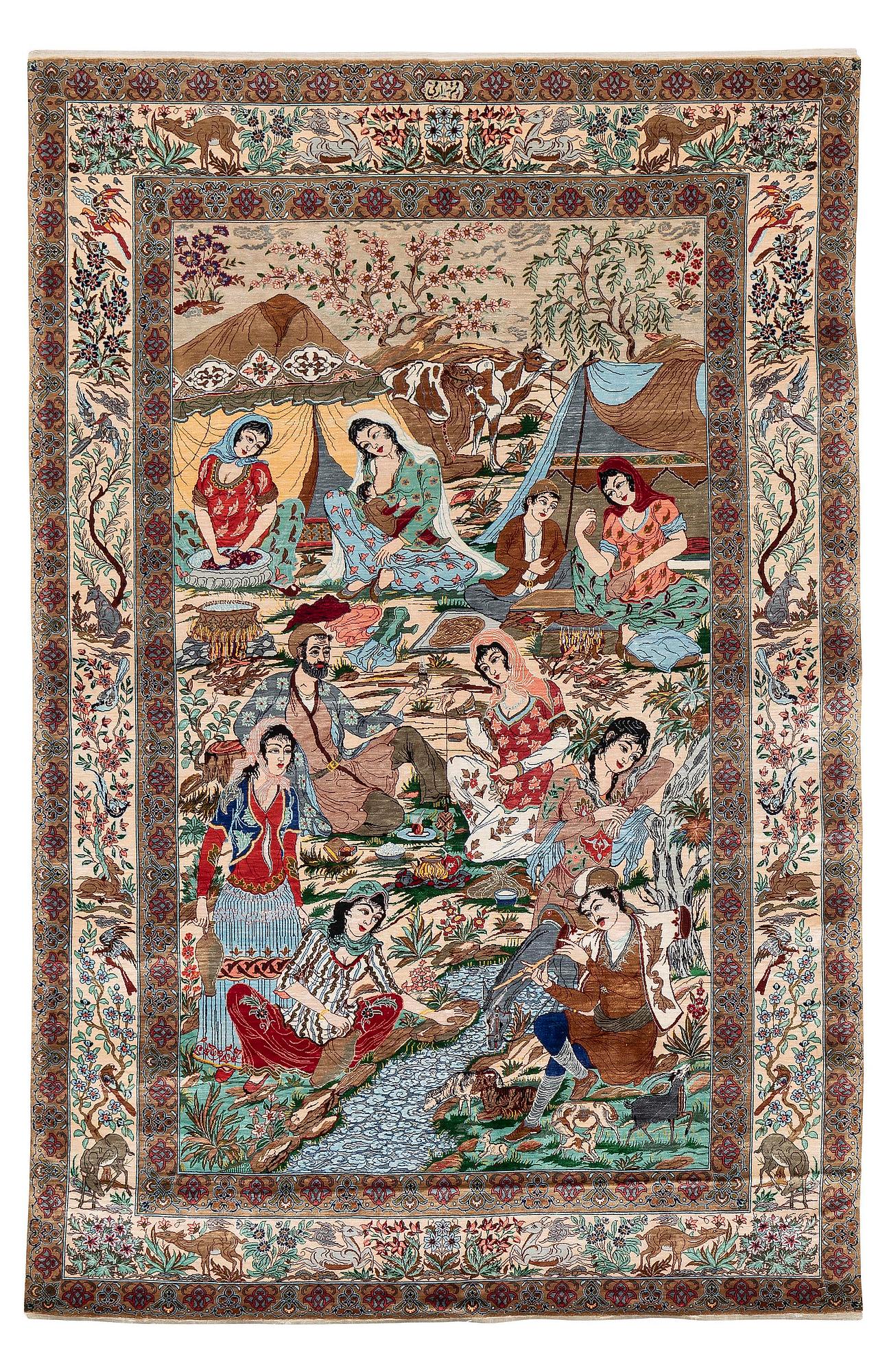 A silk Qum rug, Central Persia, signed, c. 135 x 208 cm.